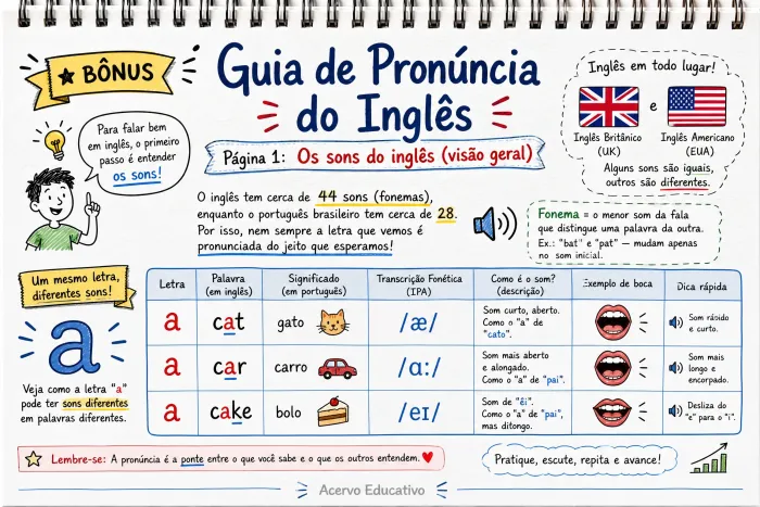 Página do bônus Guia de Pronúncia