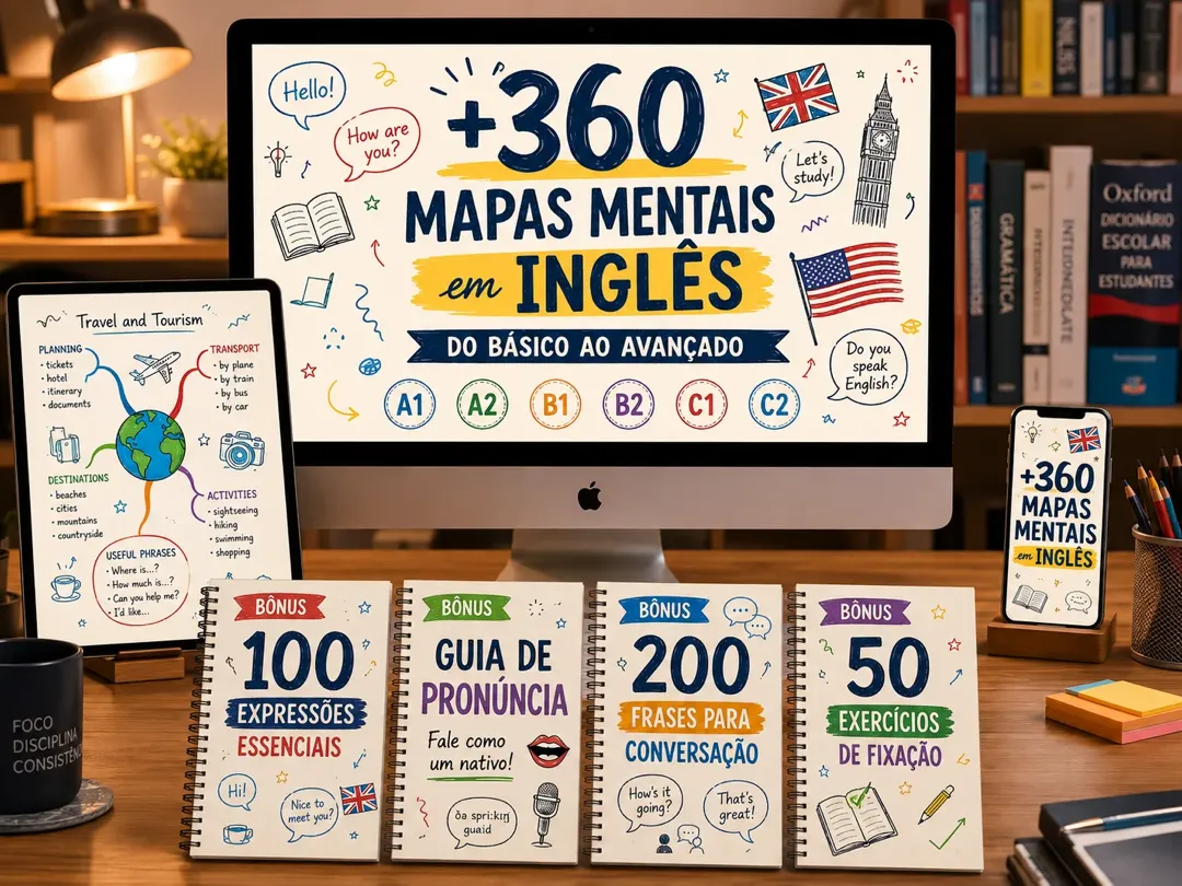 Mockup do Kit Completo de Inglês Visual